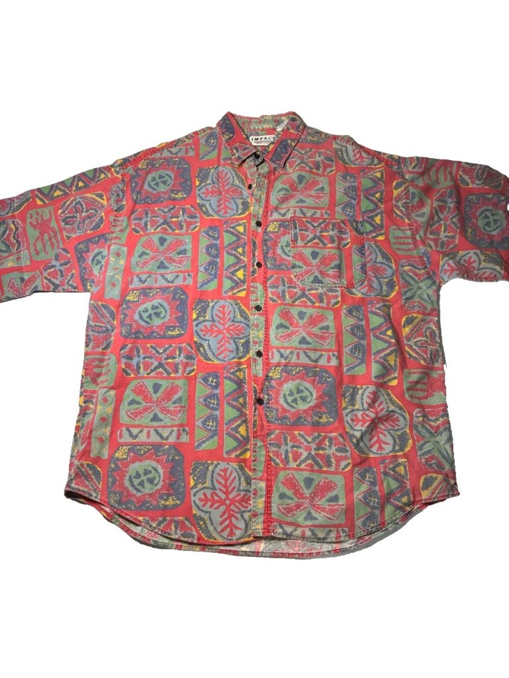 VTG Impact Button Up Shirt Mens XL Cotton 80s 90s Abstract Dadcore Maximalism